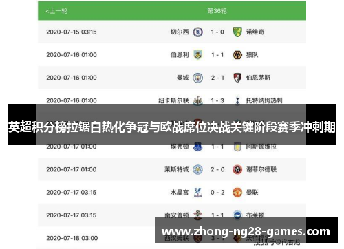英超积分榜拉锯白热化争冠与欧战席位决战关键阶段赛季冲刺期